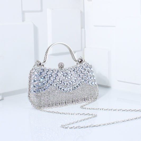 Crystal Rhinestone Fringe Evening Clutch with Top Handle