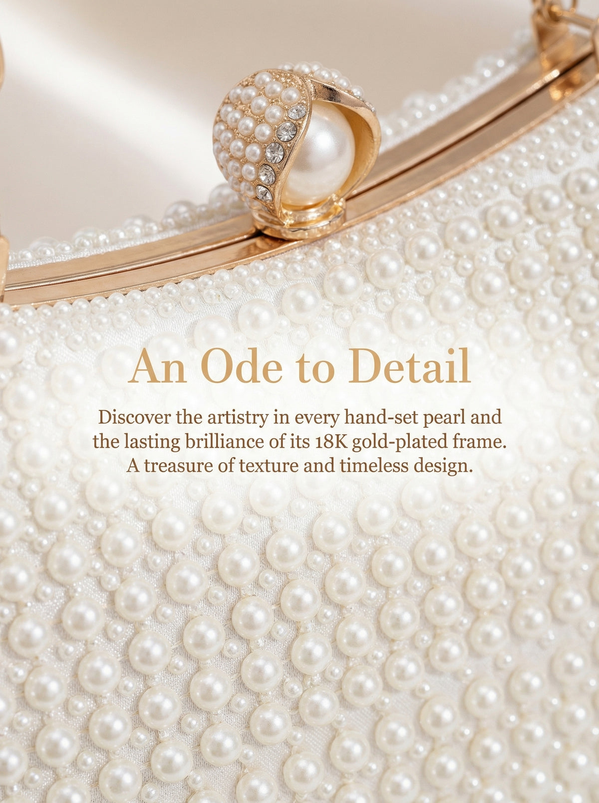 Faux Pearl Beaded Evening Clutch Bag | Gold Top Handle Bridal Wedding Purse