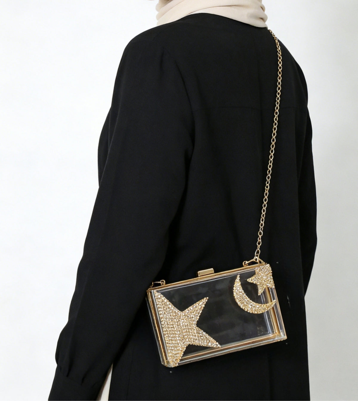 Ramadan & Eid Crescent Moon Rhinestone Acrylic Clutch Bag