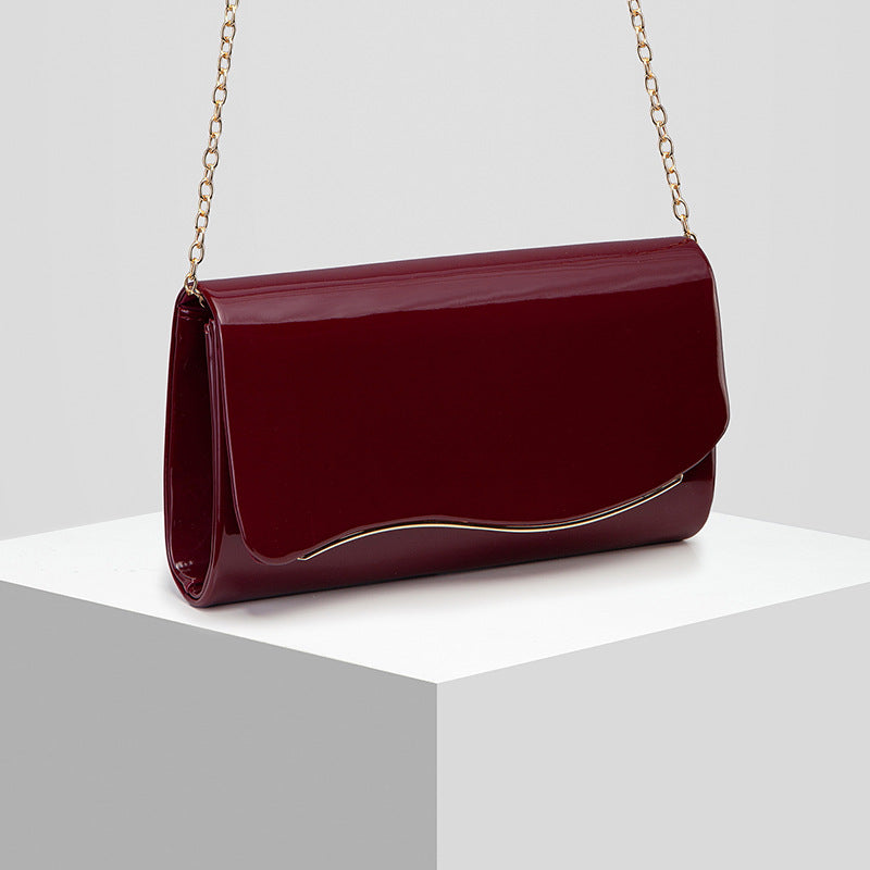 Glossy Patent PU Leather Evening Clutch with Chain Strap