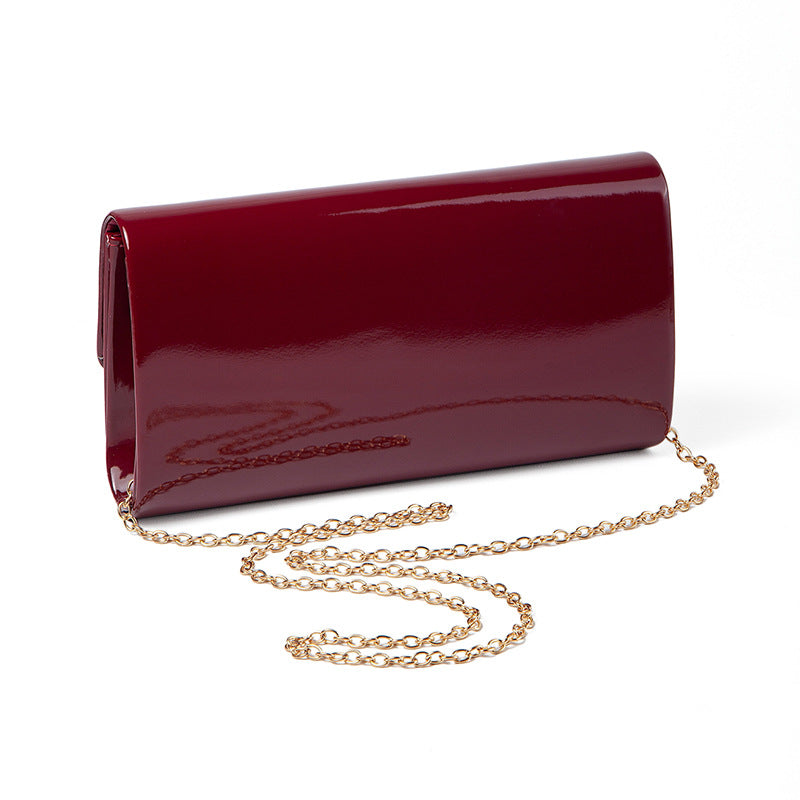 Glossy Patent PU Leather Evening Clutch with Chain Strap