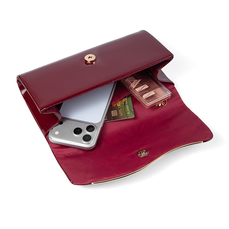 Glossy Patent PU Leather Evening Clutch with Chain Strap
