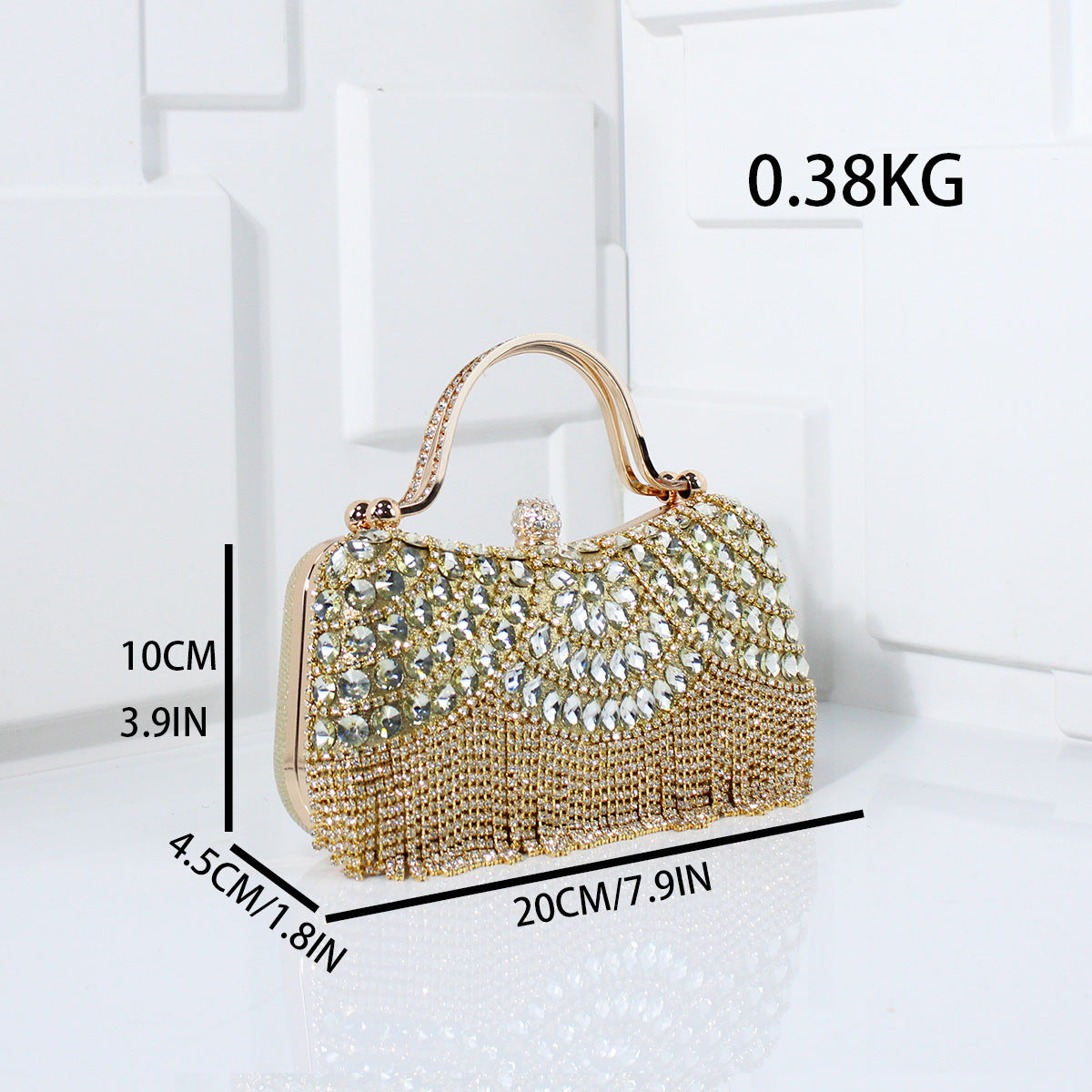 Crystal Rhinestone Fringe Evening Clutch with Top Handle