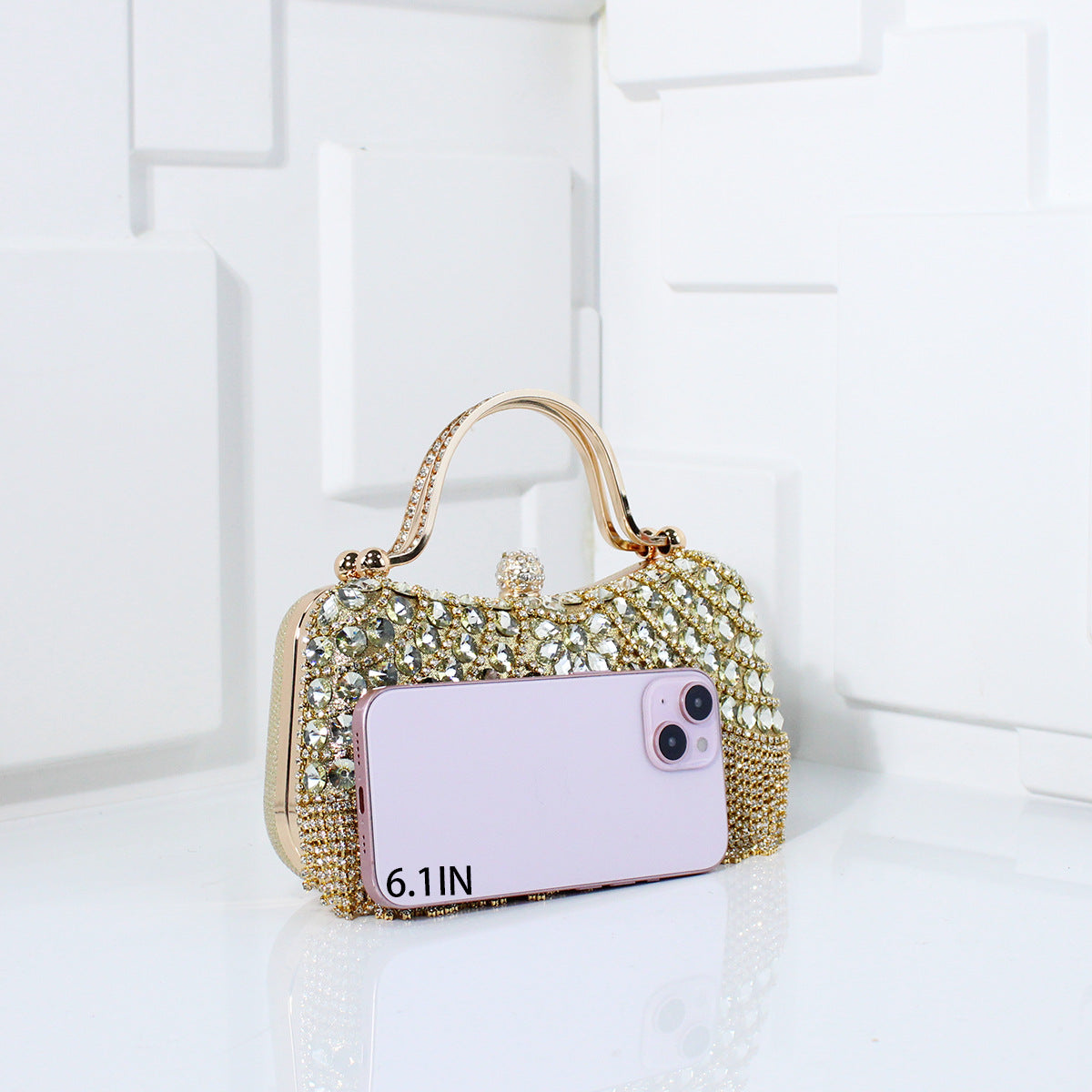 Crystal Rhinestone Fringe Evening Clutch with Top Handle