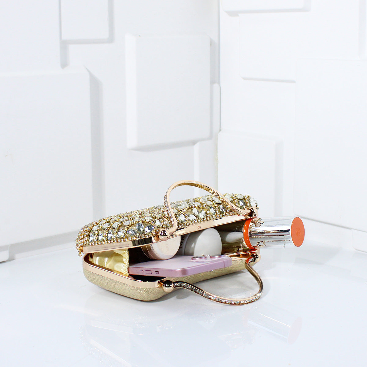 Crystal Rhinestone Fringe Evening Clutch with Top Handle
