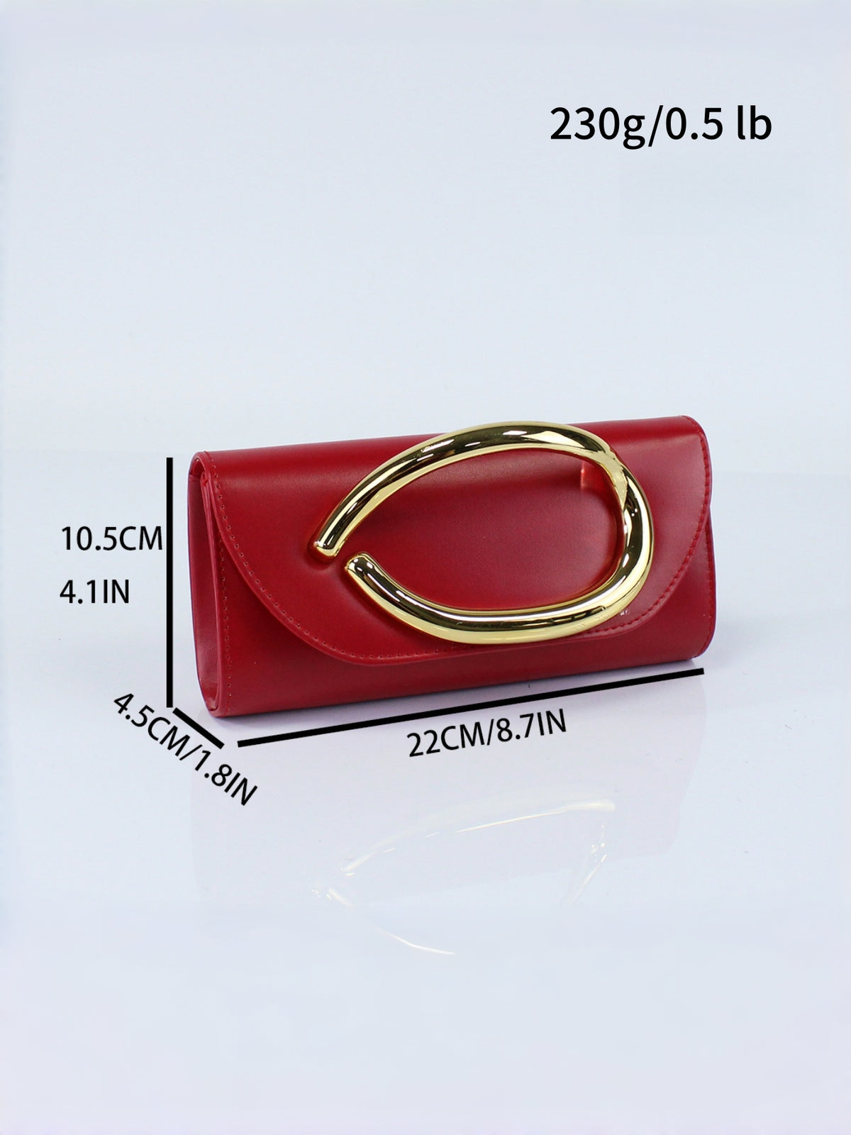 Women’s PU Leather Clutch Bag with Statement Metal Handle & Chain Strap
