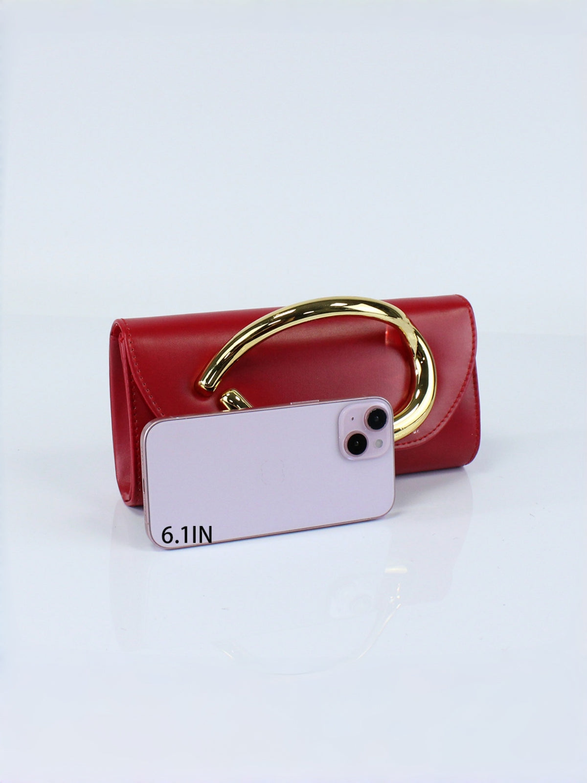 Women’s PU Leather Clutch Bag with Statement Metal Handle & Chain Strap