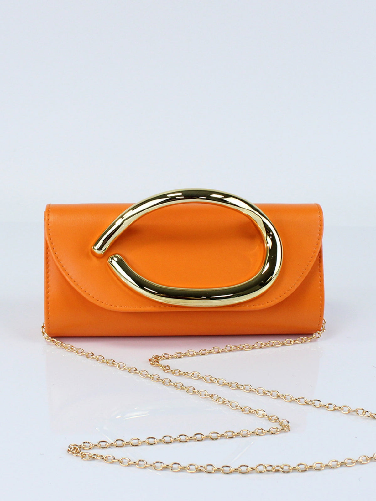 Women’s PU Leather Clutch Bag with Statement Metal Handle & Chain Strap
