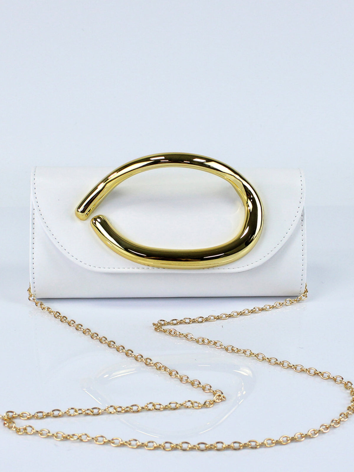 Women’s PU Leather Clutch Bag with Statement Metal Handle & Chain Strap