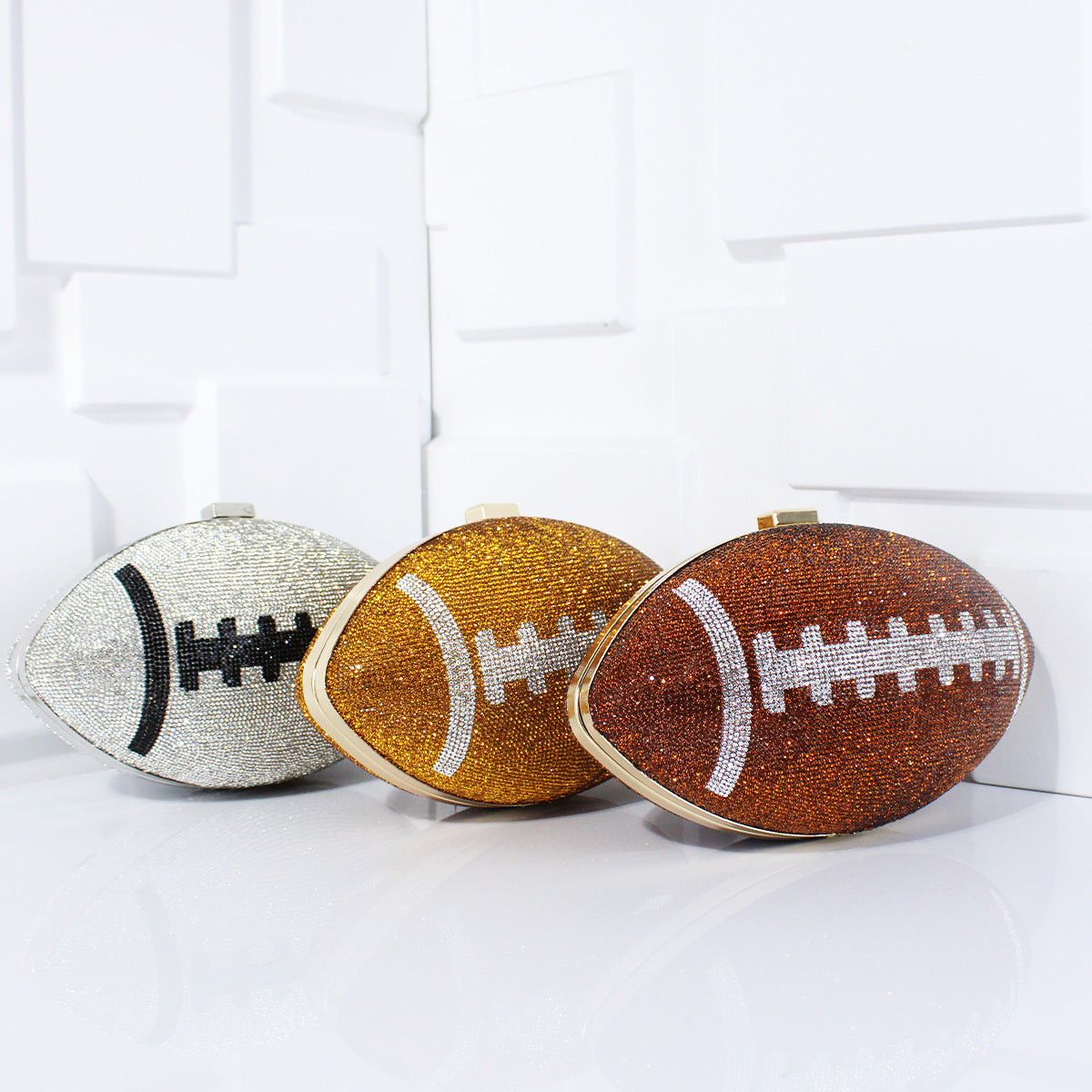 Rhinestone American Football-Shaped Evening Clutch Bag