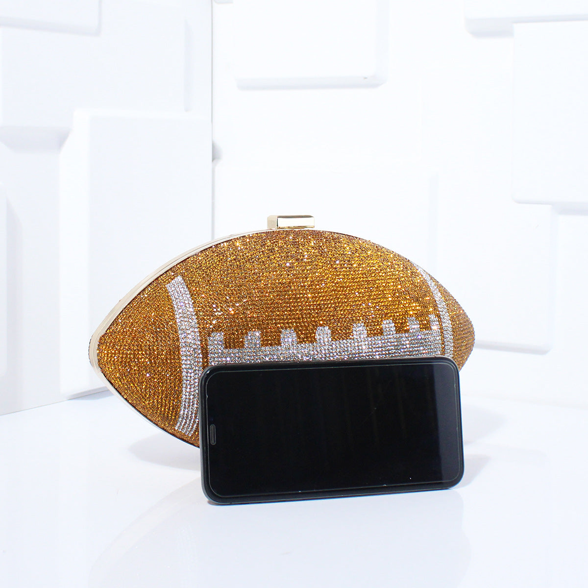 Rhinestone American Football-Shaped Evening Clutch Bag