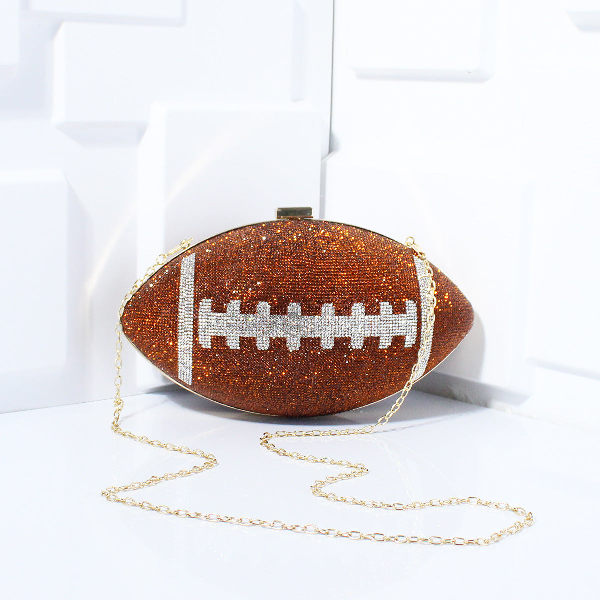Rhinestone American Football-Shaped Evening Clutch Bag