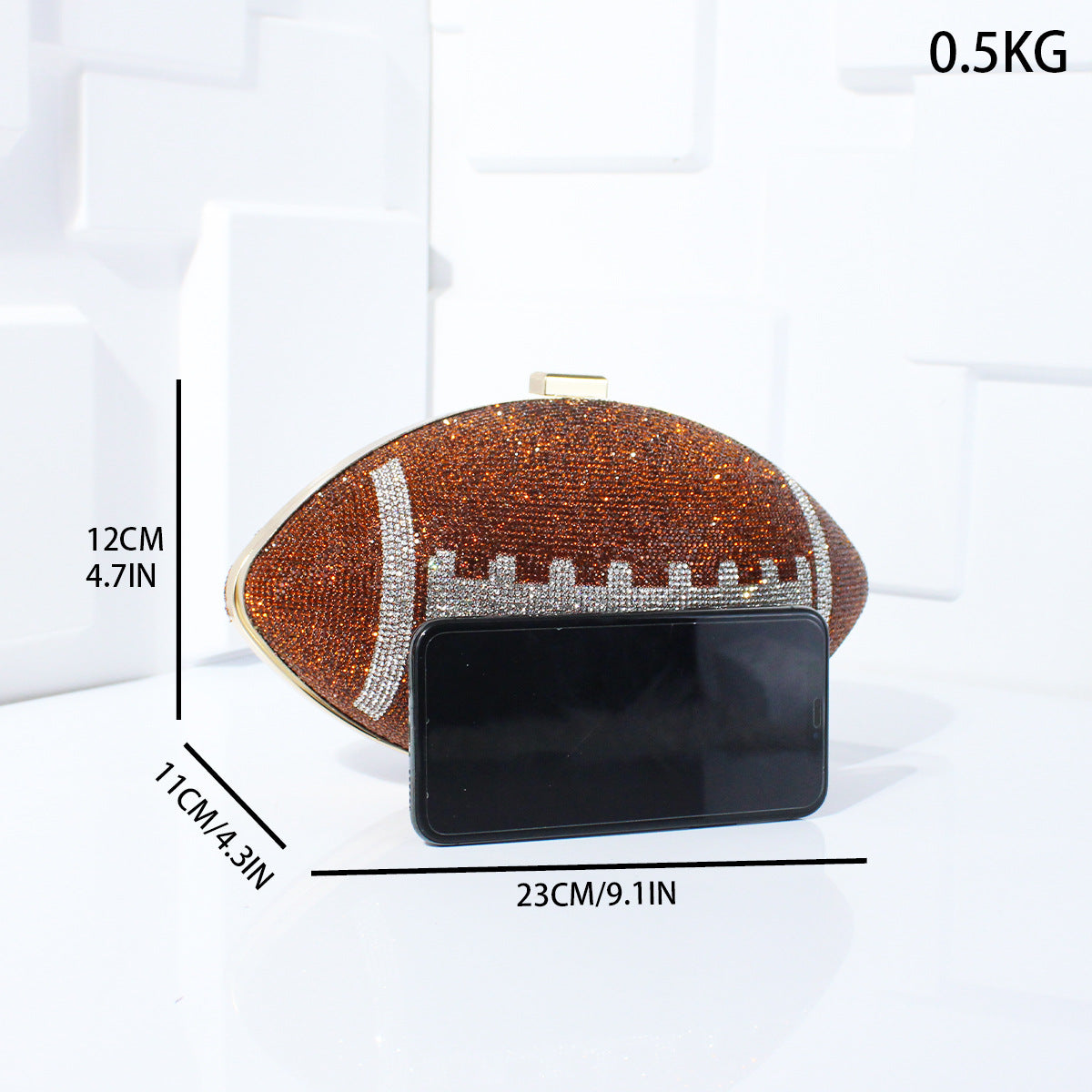 Rhinestone American Football-Shaped Evening Clutch Bag