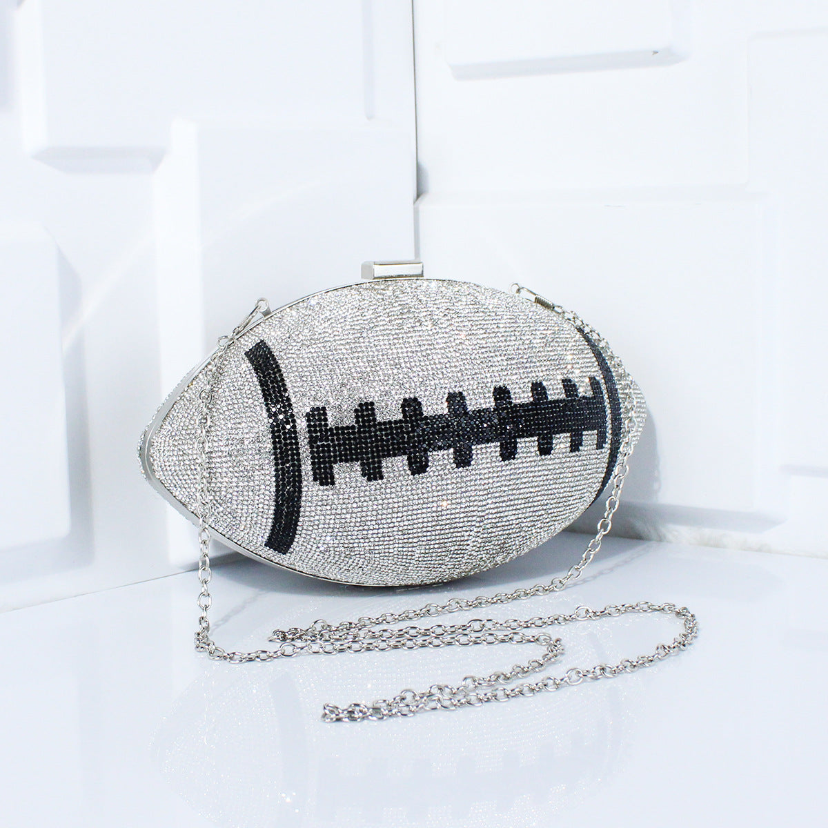 Rhinestone American Football-Shaped Evening Clutch Bag