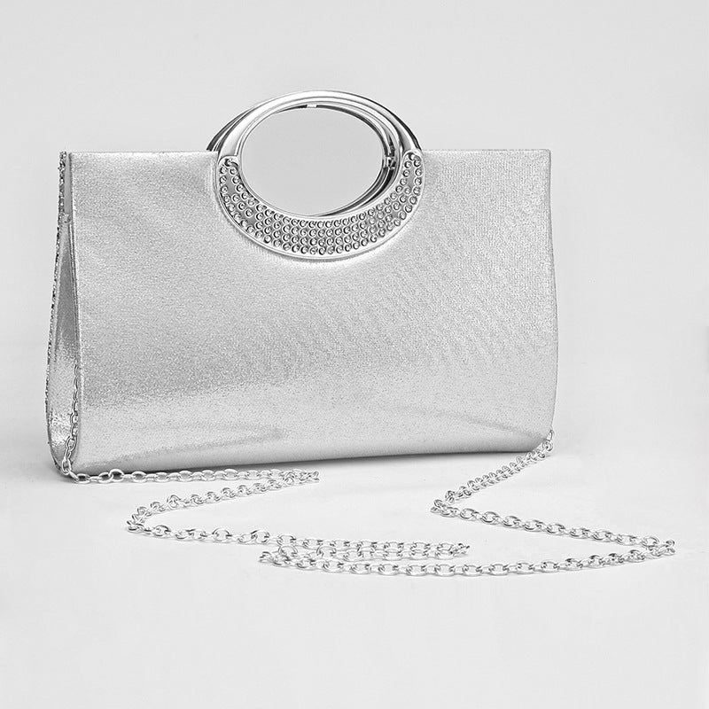 Glitter Evening Clutch Bag with Rhinestone Ring Handle & Chain Strap