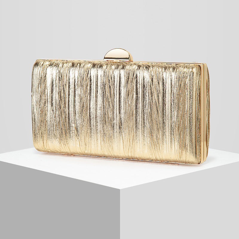Metallic Pleated PU Leather Evening Clutch with Chain Strap