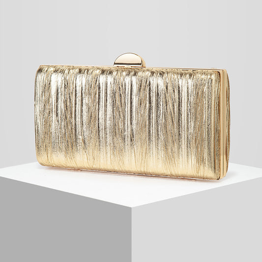 Metallic Pleated PU Leather Evening Clutch with Chain Strap