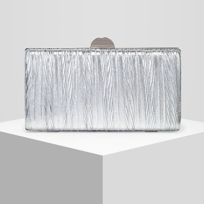 Metallic Pleated PU Leather Evening Clutch with Chain Strap