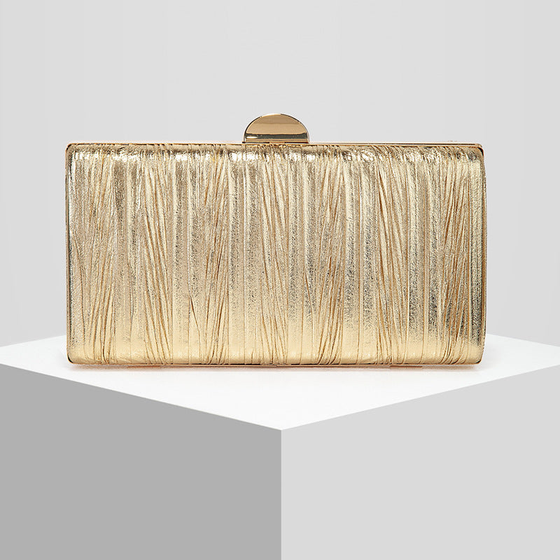 Metallic Pleated PU Leather Evening Clutch with Chain Strap