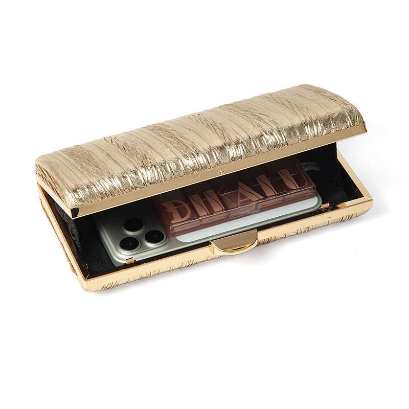 Metallic Pleated PU Leather Evening Clutch with Chain Strap