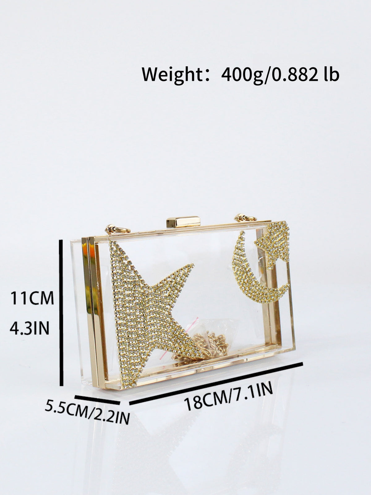 Ramadan & Eid Crescent Moon Rhinestone Acrylic Clutch Bag
