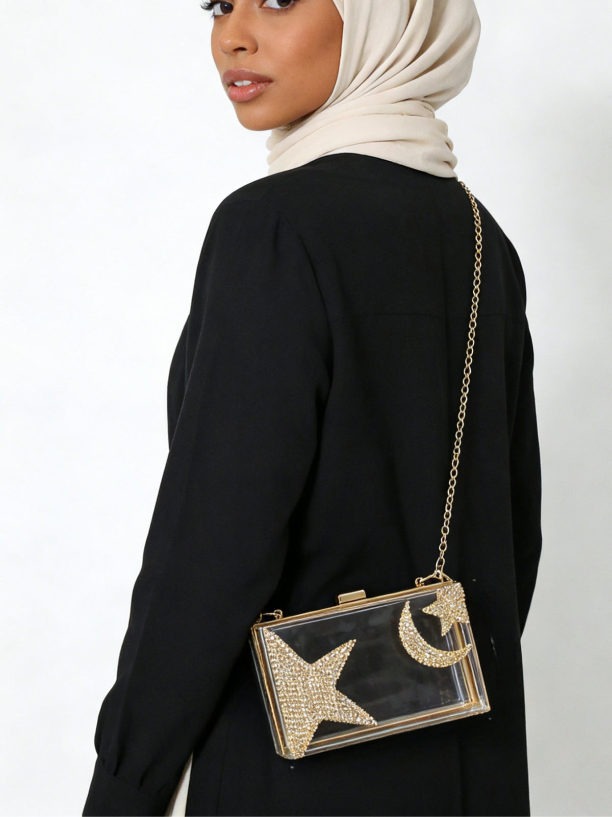 Ramadan & Eid Crescent Moon Rhinestone Acrylic Clutch Bag