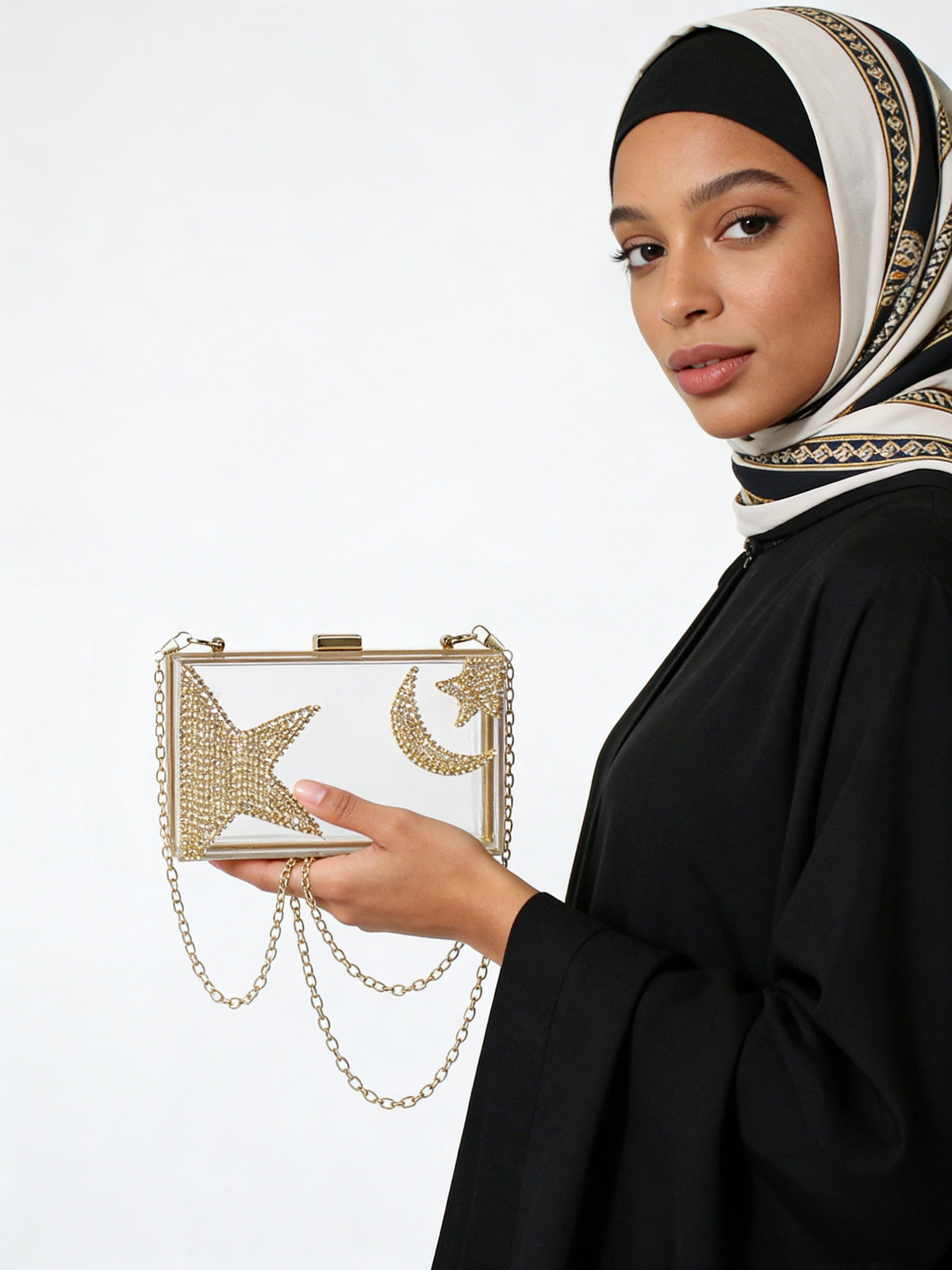 Ramadan & Eid Crescent Moon Rhinestone Acrylic Clutch Bag