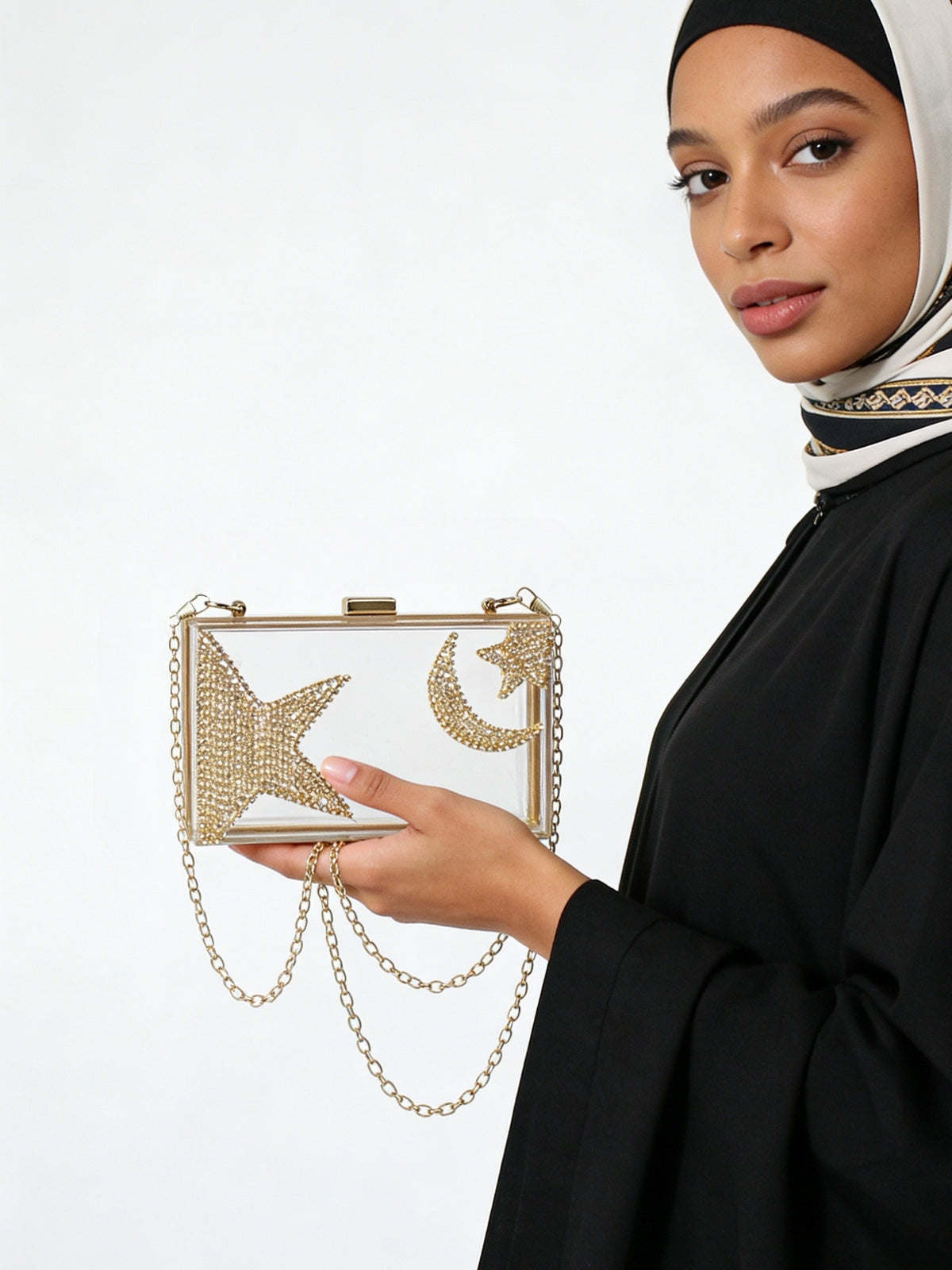 Ramadan & Eid Crescent Moon Rhinestone Acrylic Clutch Bag