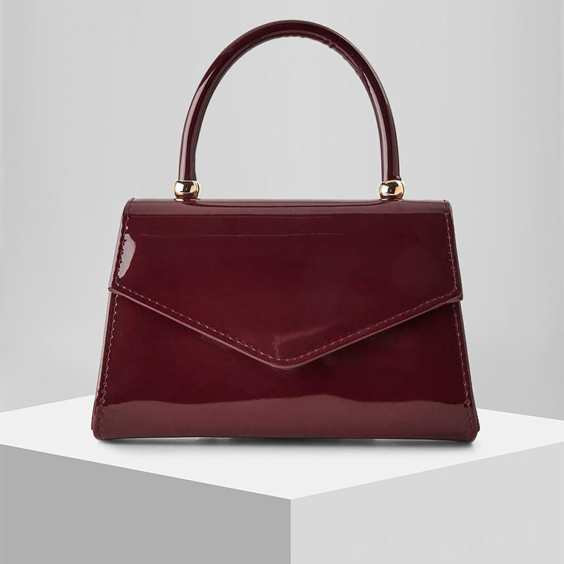 Glossy Patent PU Leather Top Handle Evening Bag with Chain Strap