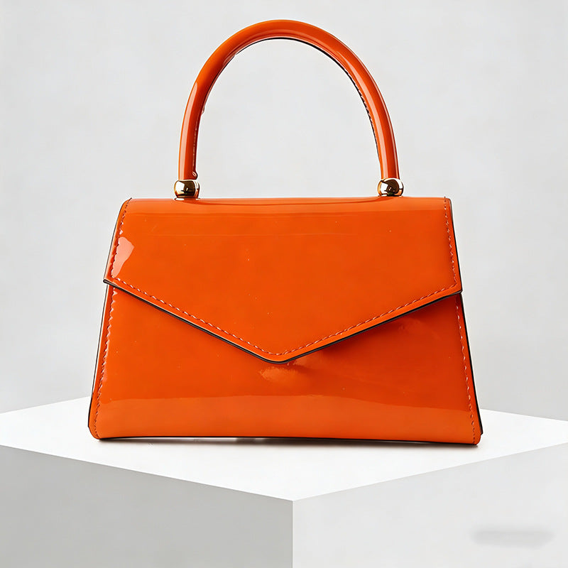 Glossy Patent PU Leather Top Handle Evening Bag with Chain Strap