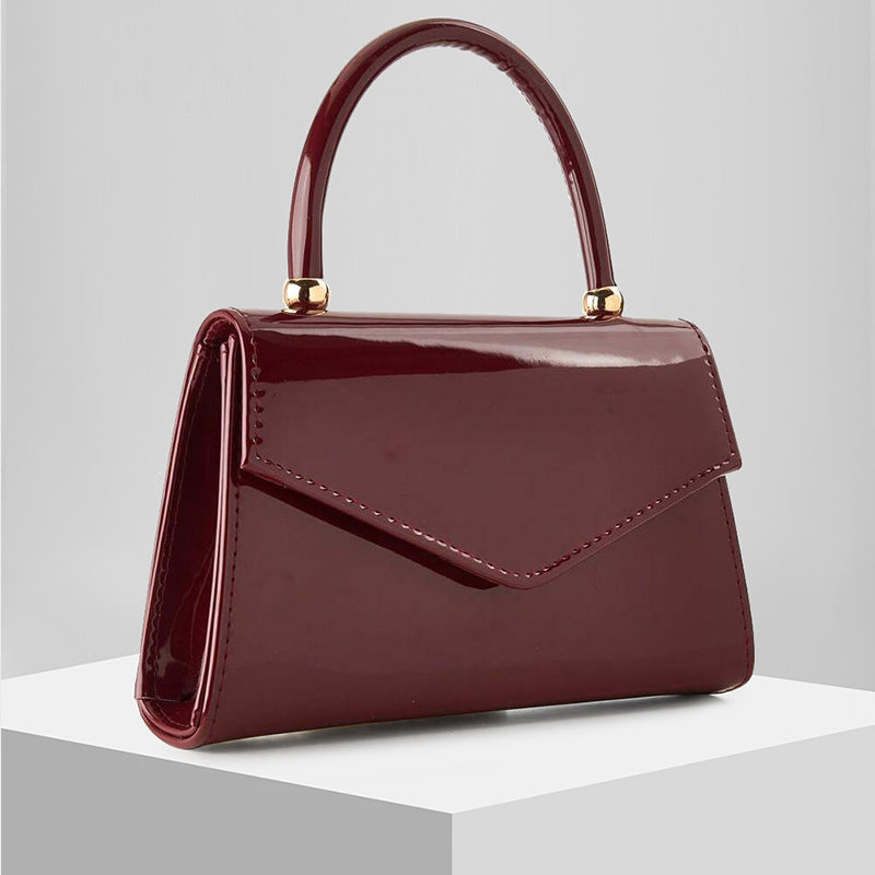 Glossy Patent PU Leather Top Handle Evening Bag with Chain Strap