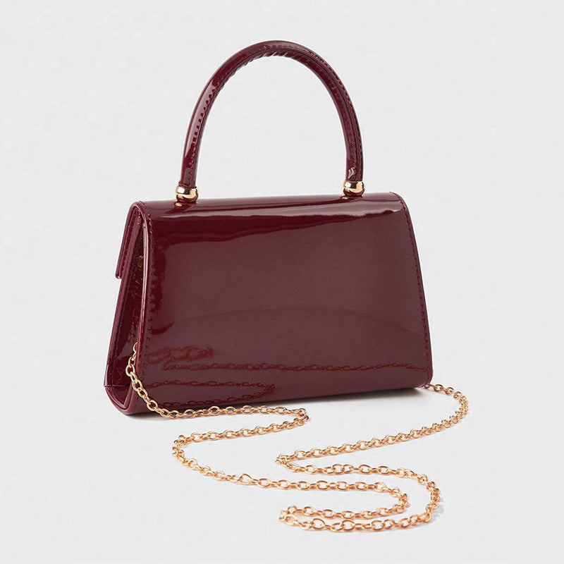 Glossy Patent PU Leather Top Handle Evening Bag with Chain Strap