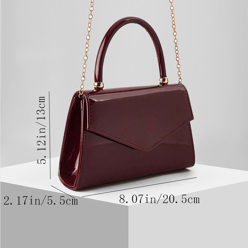 Glossy Patent PU Leather Top Handle Evening Bag with Chain Strap