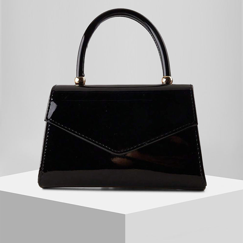 Glossy Patent PU Leather Top Handle Evening Bag with Chain Strap