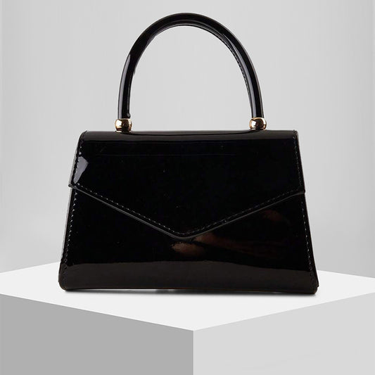 Glossy Patent PU Leather Top Handle Evening Bag with Chain Strap