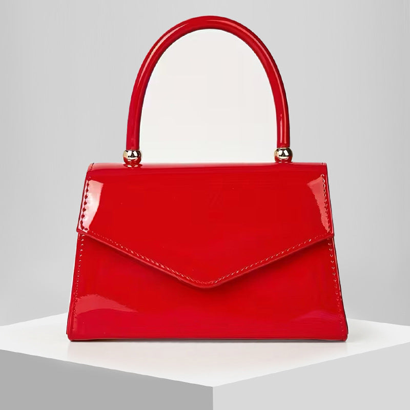 Glossy Patent PU Leather Top Handle Evening Bag with Chain Strap