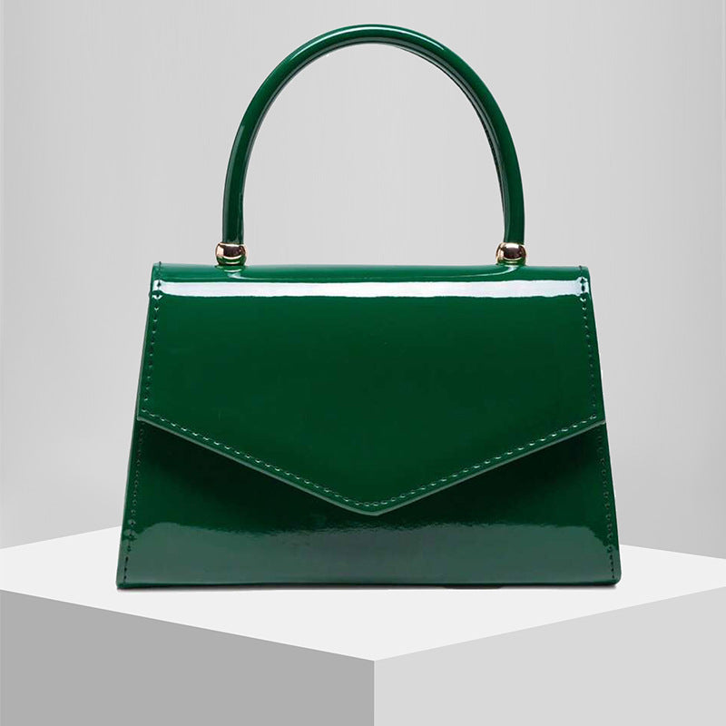 Glossy Patent PU Leather Top Handle Evening Bag with Chain Strap