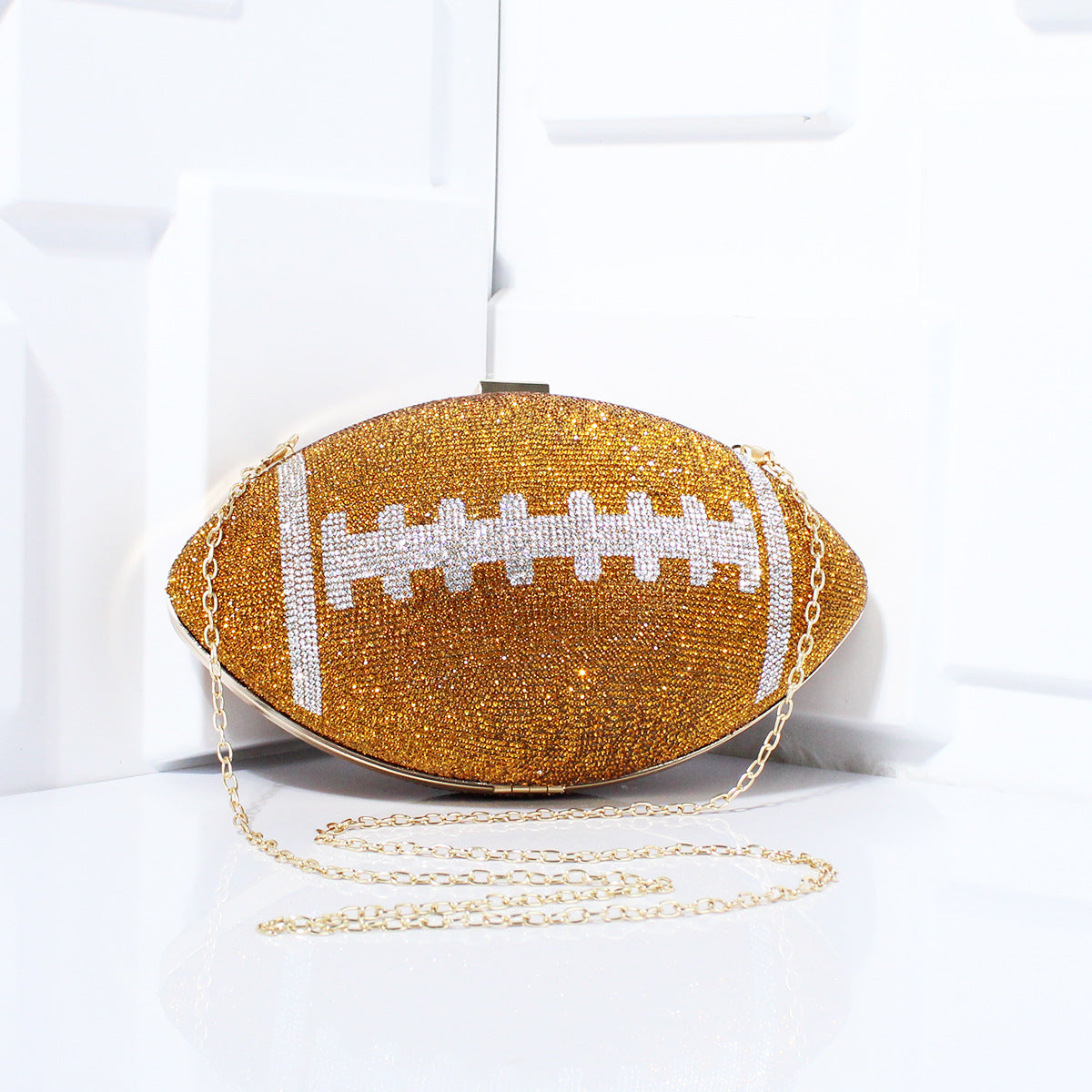 Rhinestone American Football-Shaped Evening Clutch Bag